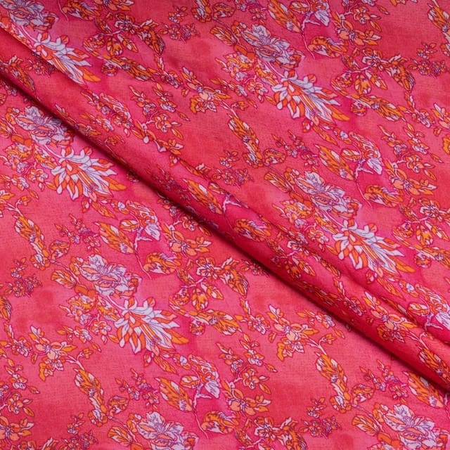 Pink Colour Modal Satin Printed Fabric
