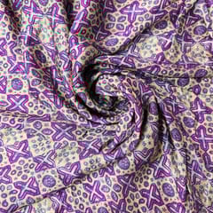 Purple & Yellow Colour Modal Satin Geometrical Printed Fabric