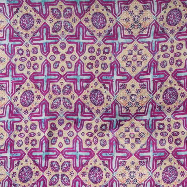 Purple & Yellow Colour Modal Satin Geometrical Printed Fabric