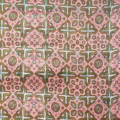 Peach & Blue Colour  Modal Satin Geometrical Printed Fabric