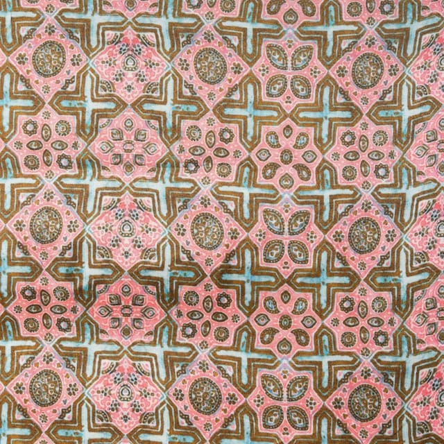 Peach & Blue Colour  Modal Satin Geometrical Printed Fabric