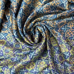 Blue & Yellow Colour  Modal Satin Geometrical Printed Fabric