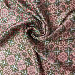 Peach & Blue Colour  Modal Satin Geometrical Printed Fabric