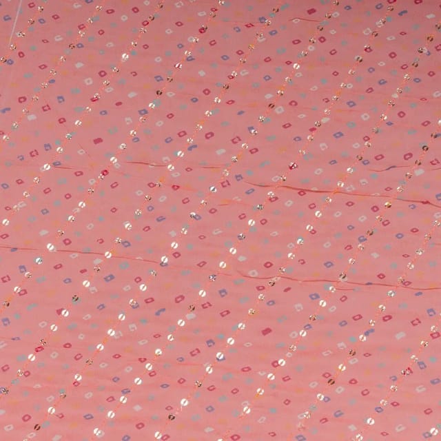 Pink Colour Pure Viscose Georgette Bandhej Print with Embroidered Fabric