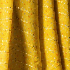 Yellow Colour Pure Viscose Georgette Bandhej Print with Embroidered Fabric