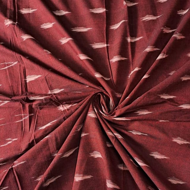 Maroon Colour Cotton Ikat Fabric