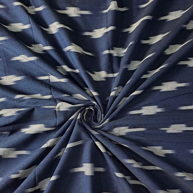Navy Blue Colour Cotton Ikat Fabric