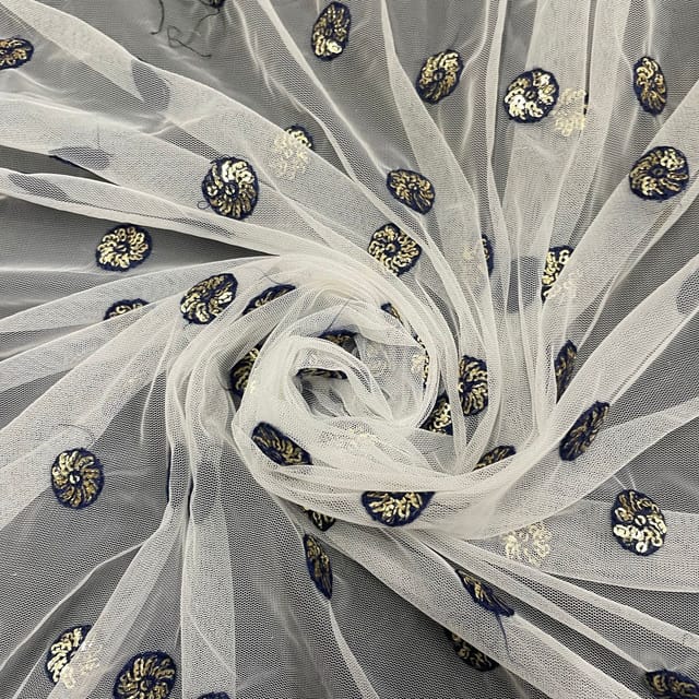 White Colour Net Embroidered Fabric