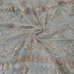 Gold Colour Net Embroidered Fabric