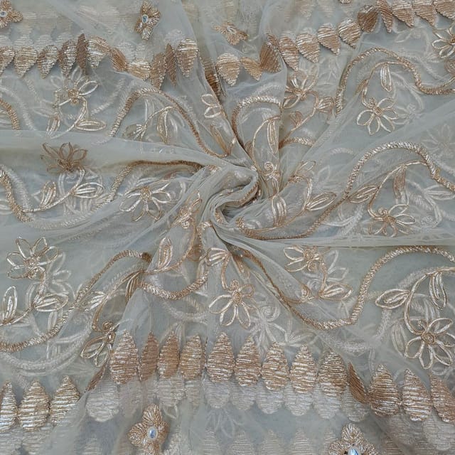 Gold Colour Net Embroidered Fabric