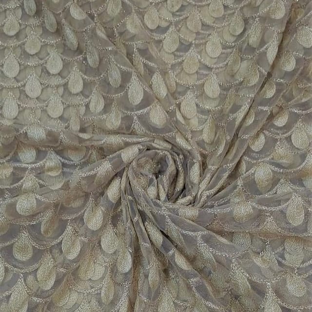 Gold Colour Net Embroidered Fabric