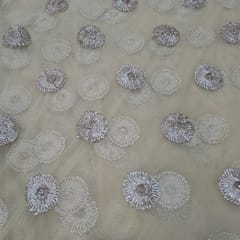 Beige Colour Net Embroidered Fabric