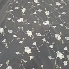 Light Gold Colour Net Embroidered Fabric