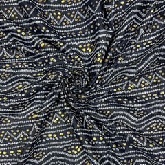 Navy Blue Colour Linen Slub Foil Printed Fabric