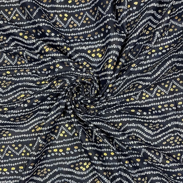 Navy Blue Colour Linen Slub Foil Printed Fabric