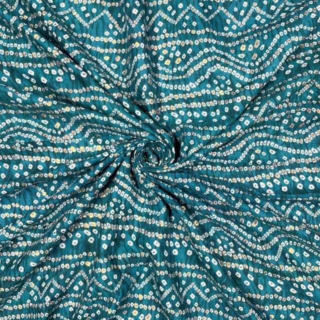 Teal Blue Colour Linen Slub Foil Printed Fabric