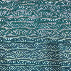 Teal Blue Colour Linen Slub Foil Printed Fabric