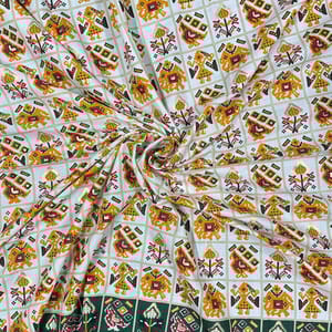 Yellow Colour Linen Slub Foil Printed Fabric