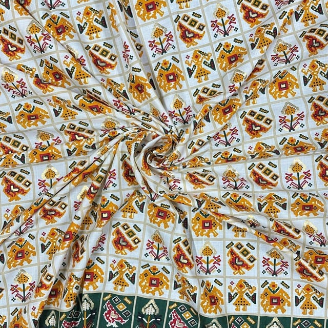 Yellow Colour Linen Slub Foil Printed Fabric