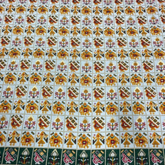Yellow Colour Linen Slub Foil Printed Fabric