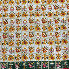 Yellow Colour Linen Slub Foil Printed Fabric