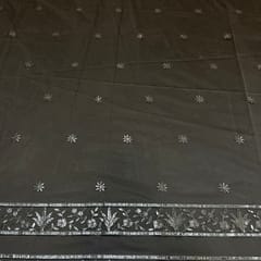 Black Colour Net Embroidered Fabric