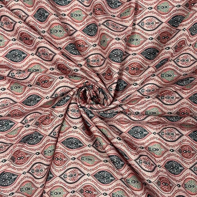 Peach Colour Cotton Linen Slub Printed Fabric
