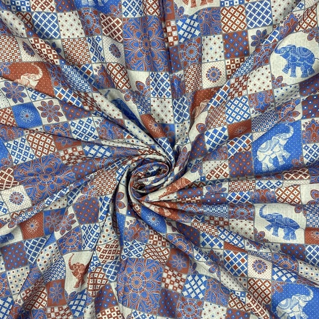 Multi Colour Cotton Linen Slub Printed Fabric