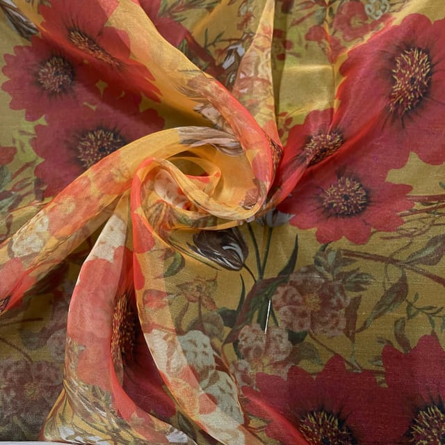 Multi Colour Organza Printed Fabric