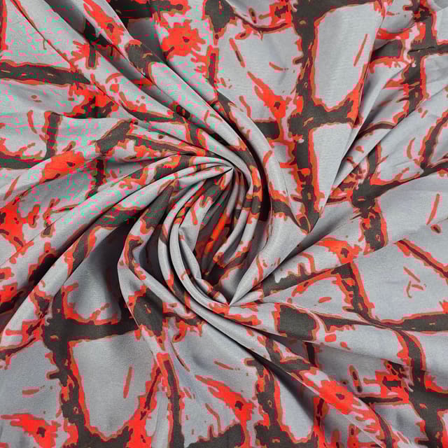 Grey Colour Poly Crepe Printed Fabric