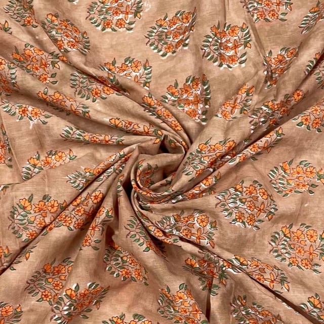Orange Colour Cotton Voil Printed Fabric