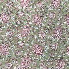 Pista Green Colour Cotton Voil Printed Fabric