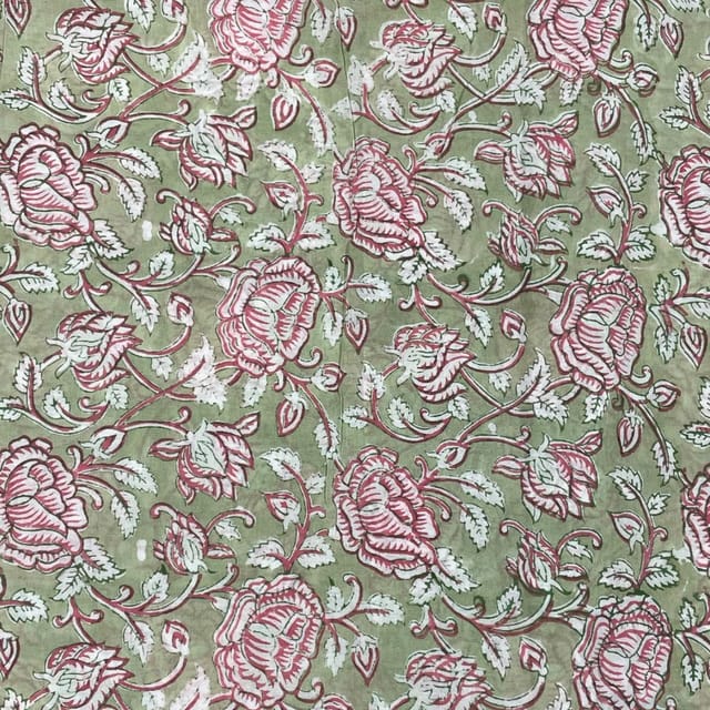 Pista Green Colour Cotton Voil Printed Fabric