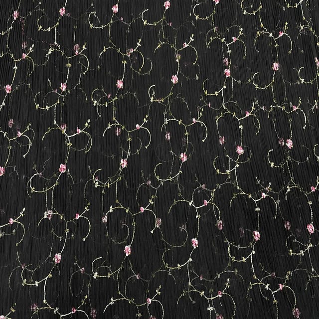 Black Colour Pleated Embroidered Fabric