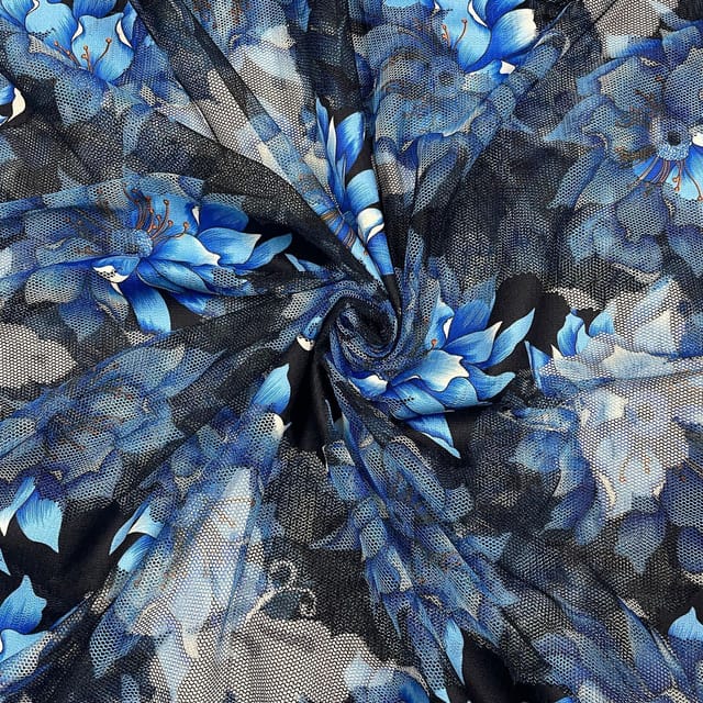 Black Colour Net Printed Fabric