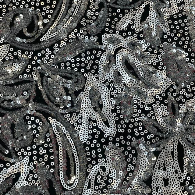 Silver Colour Lycra Sequins Embroidered Fabric