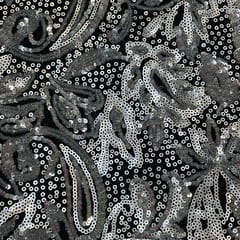 Silver Colour Lycra Sequins Embroidered Fabric