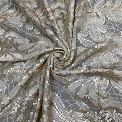 White Colour Net Sequins Embroidered Fabric