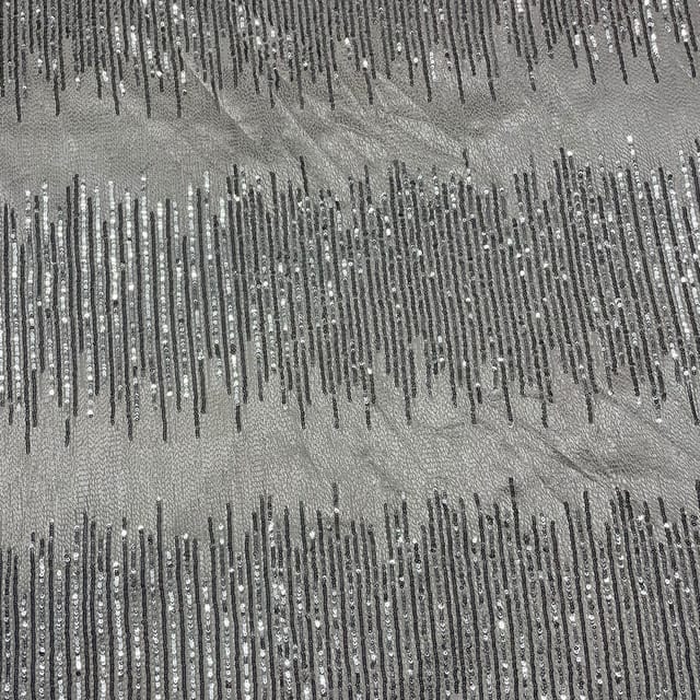 White Colour Lycra Sequins Embroidered Fabric