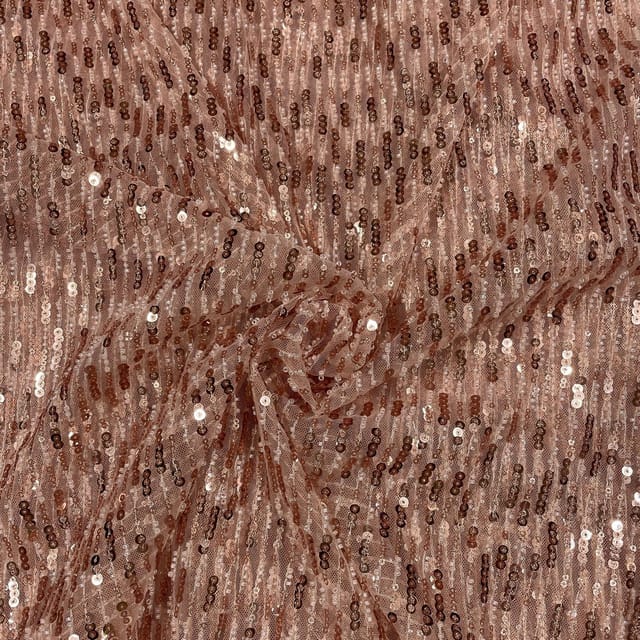 Peach Colour Net Sequins Embroidered Fabric