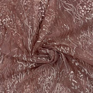 Pink Colour Net Sequins Embroidered Fabric
