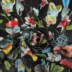 Black Colour Net Sequins Embroidered Fabric
