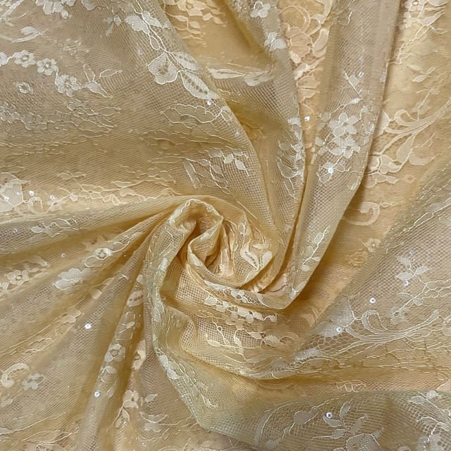 Lemon Yellow Colour Net Sequins Embroidered Fabric