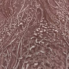 Pink Colour Net Sequins Embroidered Fabric