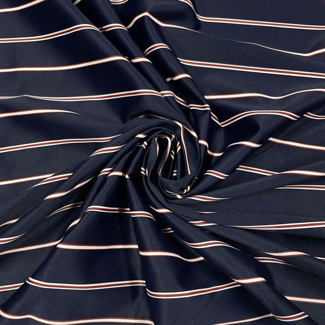 Navy Blue Colour Metallic Stripe Fabric