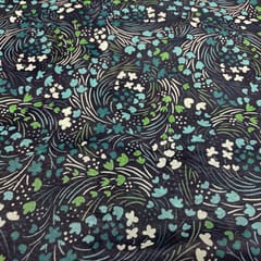 Dark Blue Colour Muslin Printed Fabric