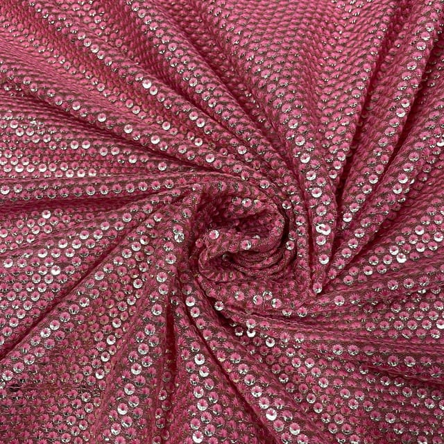 Beige Colour Net Embroidered Fabric