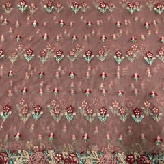 Dull Pink Colour Net Embroidered Fabric