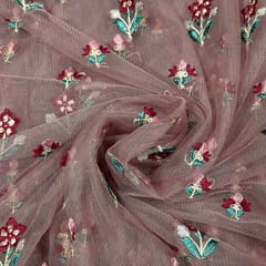 Dull Pink Colour Net Embroidered Fabric