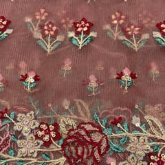Dull Pink Colour Net Embroidered Fabric